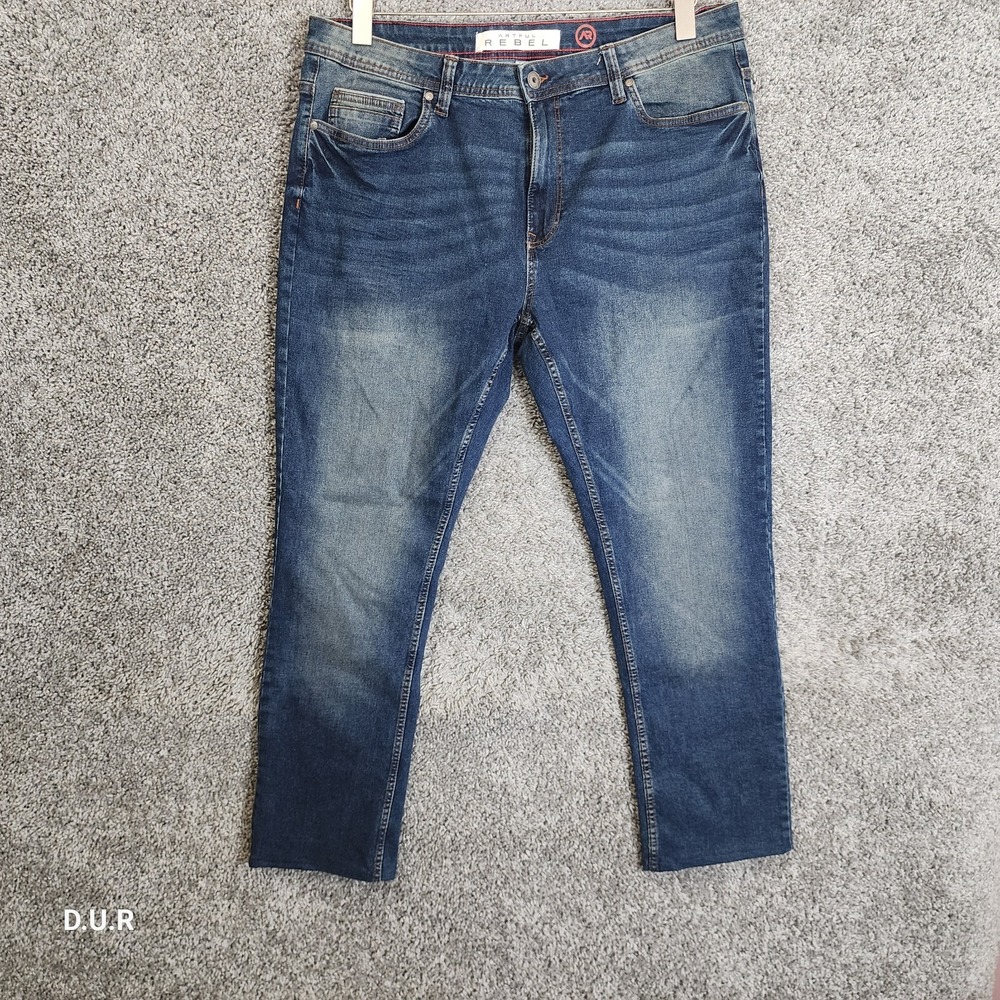 Artful Rebel Jeans Men Sz 36x28 Blue Denim Straight Leg Stretch Casual (Altered)
